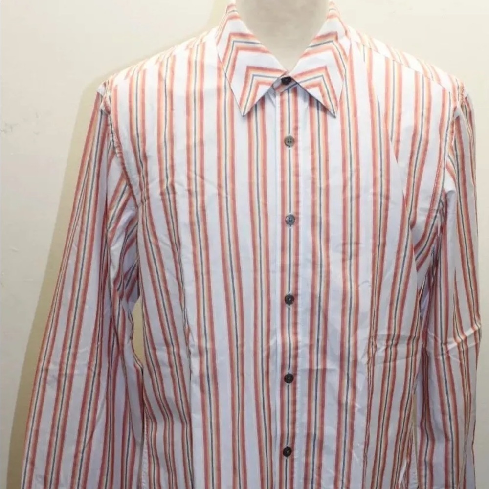 Kenneth Cole Reaction Large 100% Cotton Red Pink Striped Men Shirt Polo Gray